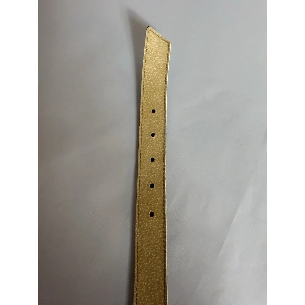 Etienne Aigner White Leather Belt Size 30 Ornate Brass Buckle Italy 1259 Vintage